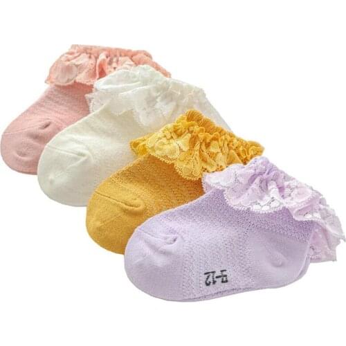 Soft breathable newborn baby girls socks solid color stripe lace socks for girls ankle socks party wedding accessories children