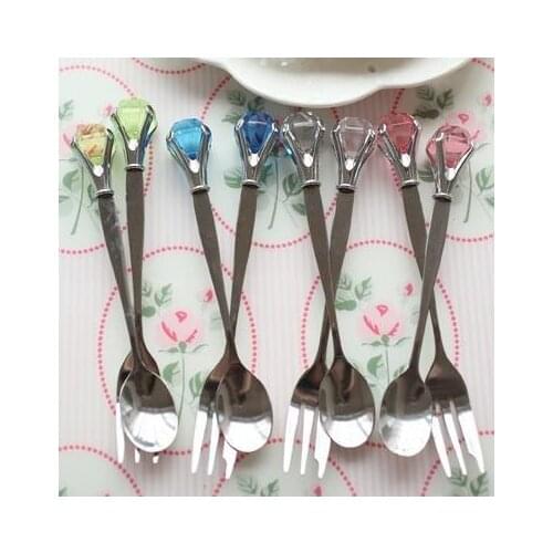 KitchenTablewar Colorful crystal stainless steel coffee spoon fruit fork Sets set 8pcs/lot