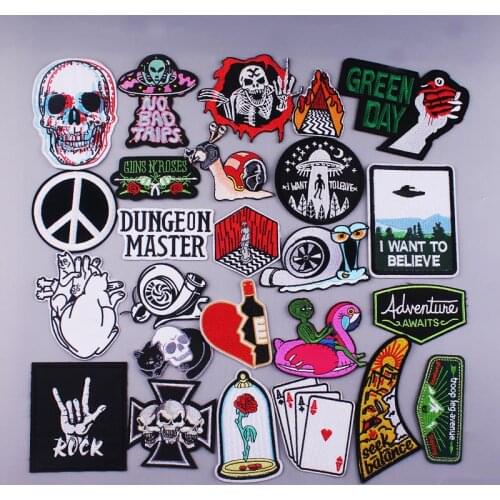 Ironing Stickers Punk Patch Iron On Patches For Clothes Skull Rock Embroidered Patches For Clothing Embroidery Patch Snail Badge