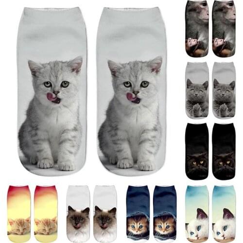 1Pair Outdoor Socks 3D Print Cat Unisex Low Cut Ankle Socks Sports Cycling Sock Cat Animal Sport Socks