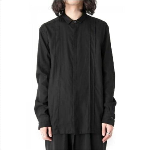 Original Design Mens Shirts Long Sleeves Pleats Stitching Single-breasted Fashion Shirts Hair Stylist Singer Nightclub Costumes