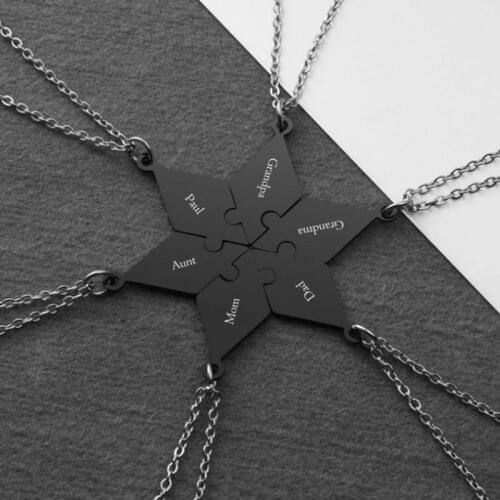 PiercingJ Stainless Steel Black 5/6 Piece Best Friends BFF Pendant Necklace Friendship Puzzle Piece Charm Pendant Necklace Set