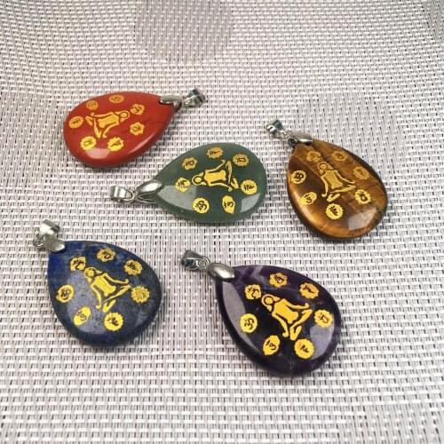 Natural Stone Lapis lazuli Amethysts Pendants Water Drop Shape Crystal Charms for Jewelry Making DIY Necklace Size 25x32mm