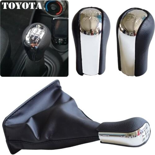 Chromed 5/6 Speed Gear Shift Knob PU Leather Lever Gaiter Boot Cover For Toyota Corolla Verso RAV4 Yaris 1992-2014
