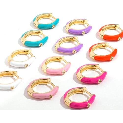 Purple/pink/blue Color Enamel Small Hoop Earrings Zircon Crystal Round Circle Huggie Earrings for Women Fashion Jewelry