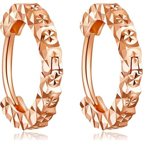 1pcs Solid 18K Rose Gold Earrings Women AU750 Gold Sun Round Hoop Earrings 0.8g