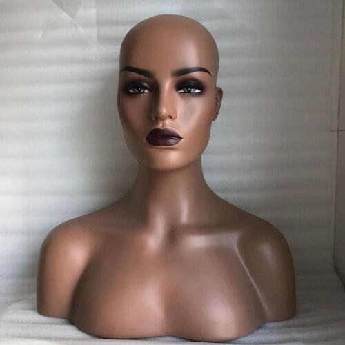 Dark Skin Female Realistic Fiberglass Mannequin Head Bust Sale For Wig Jewelry And Hat Display
