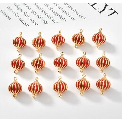 National style red lantern shape double hook fashion copper charms Diy jewelry earrings/necklace/bracelet pendants accessory