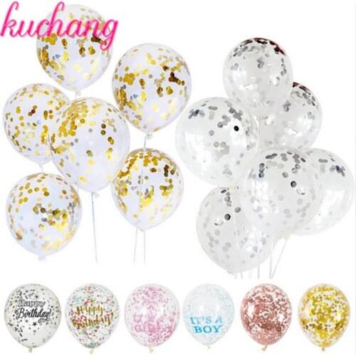 Confetti Balloons 12 Pcs 12 Inch Transparent Latex Balloons with Gold Silver Confetti for Wedding Party Birthday Decorations