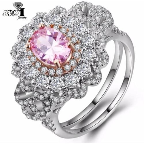 YaYI Jewelry Fashion Princess Cut 6.2 CT Pink Zircon Silver Color Engagement Rings wedding Rings Party Rings