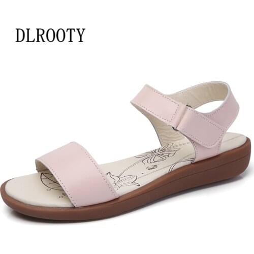 Women Sandals 2018 Summer Genuine Leather Shoes Woman Flip Flops Wedges Fashion Sweet Hook & Loop Platform Female Slides Ladies