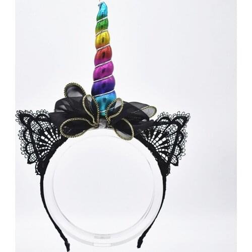 Brand New 2019 Women Kids Party Gold/Silver Unicorn Horn Headband Flower Horn Girls Headwear Birthday Hairband Hair Accessories