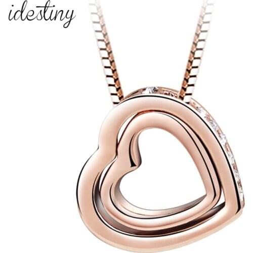 11.11 Sale Double Heart Pendant Necklace made with Austria Crystal Fashion Collares For Women Wedding Jewelry Jewlery Best Gift