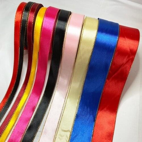 25Yards/roll 6/10/15/20/25/40mm Gold Edge Satin Ribbon for Wedding Home Cake Gift Wrapping DIY Party Handmade Accessories Decor