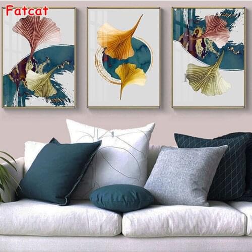 3 piece diamond painting square Ginkgo Leaves diamond embroidery round of drill mosaic Diamond Plant Flora Art Triptych PP387