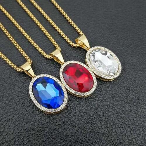 316 stainless steel gold color Oval Color Glasss Stones Hiphop Necklace Pendant Ornament Fine Quality Jewelry