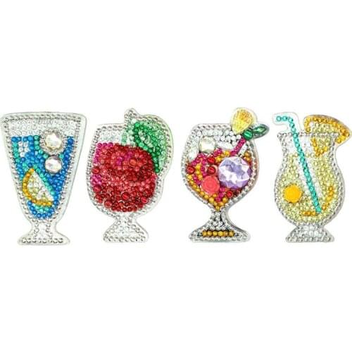 4pcs Juice DIY Full Drill Special Shaped Diamond Painting Keychain Embroidery Christmas Gift Woman Girl Jewelry Keyring