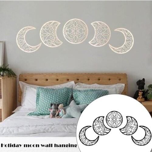 5pcs Moon Phase Wall Hanging Wooden Bedroom Wall Decor Above Bed DIY Headboard Ideas Above Bed Decor Dropshipping