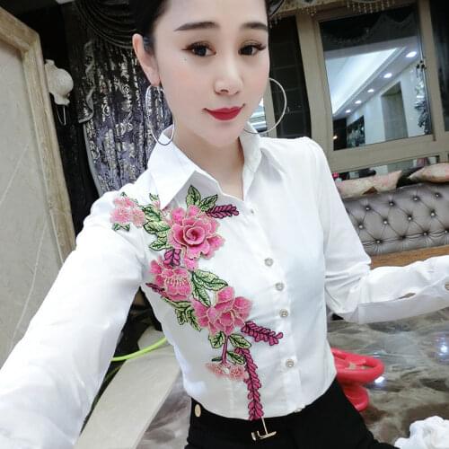 Blouse Women Autumn Winter Embroidered Long-Sleeved Shirt Womens Large Size Top Blusas Mujer De Moda