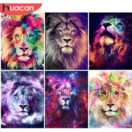HUACAN Diamond Painting Full Round Square Lion Pictures Of Rhinestones Diamond Embroidery Sale Animal Mosaic Handmade Gift