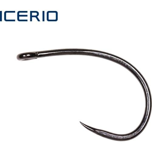 ICERIO 100PCS Curved Nymph Emerger Shrimp Barbless Hooks BC2 Fly Fishing Hook