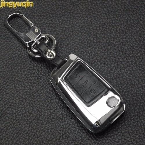 Jingyuqin 3 Buttons Zinc Alloy+Leather Car Key Case Cover For VW Golf 7 mk7 Skoda Octavia A7 New Polo Car-styling