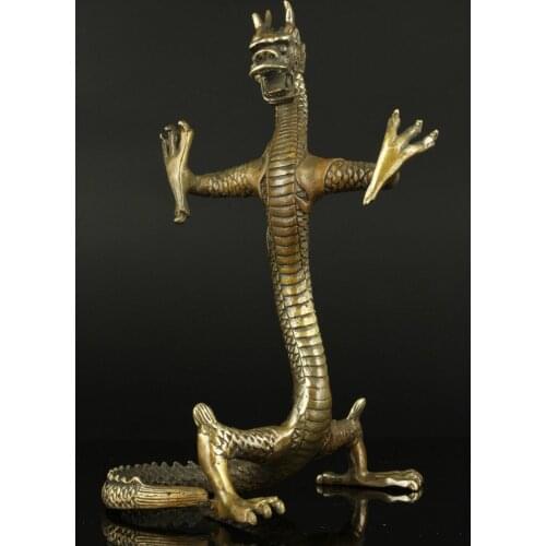 [MGT] Collectible Old Handwork Carving Bronze Fierce Standing Dragon Statue
