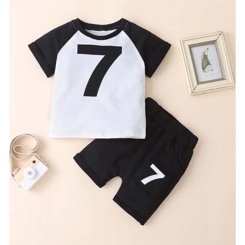 Kids Clothes Suit Newborn Baby Boy Solid Color Digital Top + Pants Two-piece Suit Summer Boys Clothing Sets Kids Clothes