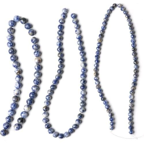 Natural Stone Dot White Blue Vein Sodalite 4/6/8/10/12mm Round Loose Beads DIY Bracelet Accessories for Jewelry Making 15
