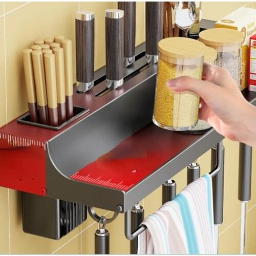 Perforation-free Kitchen Shelf Knife Holder Wall-mounted Multifunctional Seasoning Storage Rack Kitchen Accessories Organizer