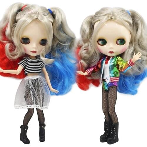 ICY DBS Blyth Doll Silver mix red and blue hair joint body Including clothes white skin 1/6 BJD ob24 anime girl