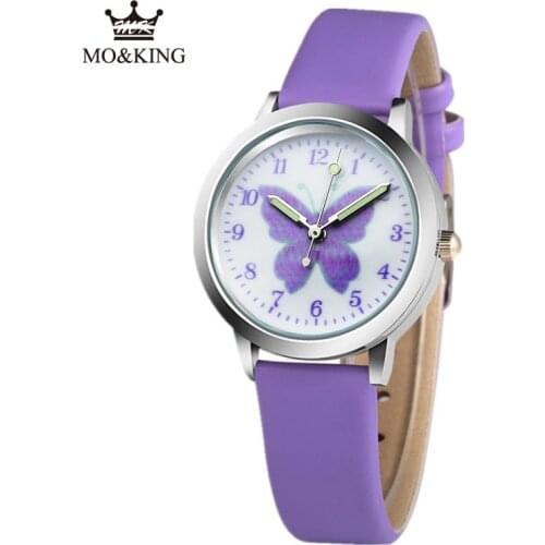 2020 Hot Sale Cartoon Pattern Childrens Boys Girls Kids Purple Butterfly Leather Quartz Wrist Watch Clock Gifts Bracelet Reloj