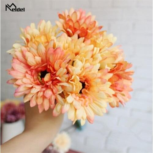 Meldel Fall Outdoor Artificial Gerbera Flowers Bouquet 7 Heads Fake Daisy Flowers Home Decor Small Faux Flores Bundle Decoration