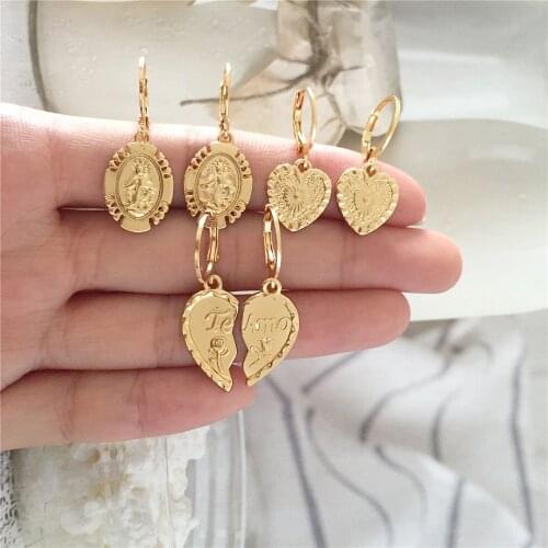 Trendy Gold Color Plating TeAmeo Half Heart Engraved Charm Three Earrings Pack For Women Girl Elegant Lovely Cute Pretty Jewelry