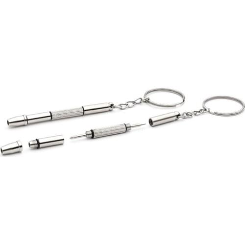 Fashion Metal 4 In1 Eyeglass Screwdriver Hand Tools 4in1 Eyeglass Screwdriver Sunglass Clock And Watch Repair Kit With Keychain