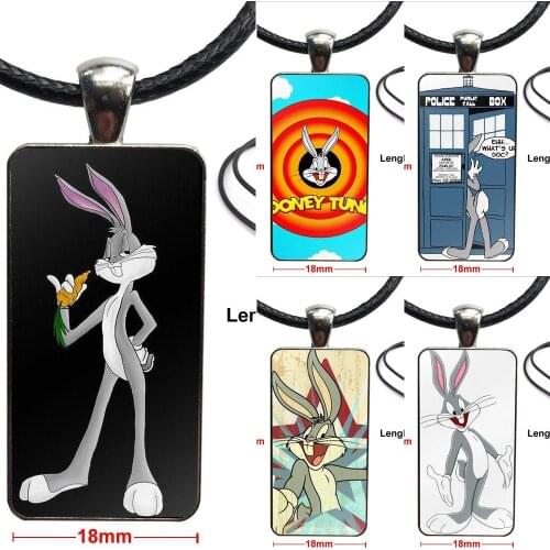 Fashion Glass Cabochon Pendant Necklace With Women Steel Plated Statement Jewelry For Women Kids Looney Tunes Bugs Bunny