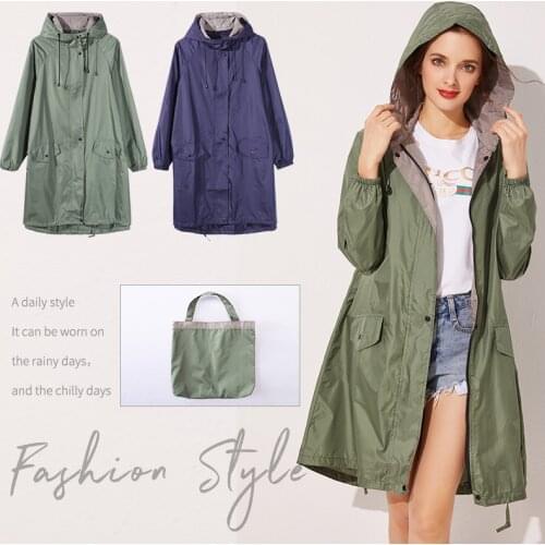 Fashion Adult Raincoat Travel Trench Rain Cover Long Raincoat Women Poncho Zipper Slim Fit