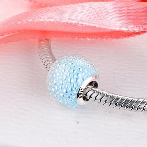 Fits Pandora Bracelet 925 Sterling Silver Aqua Enchantment Charms Blue Enamel Beads Original Jewelry Making Berloques