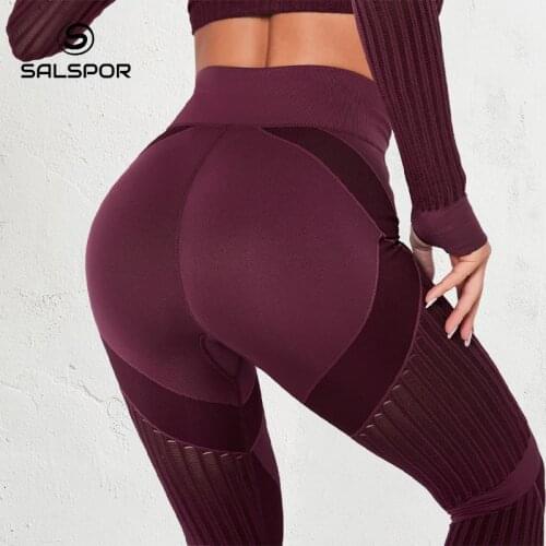 SALSPOR Ladies High Waist Seamless Knit Quick-Drying Hollow High Waist Hip Leggings High Elastic Sports Slim Gym Leggings