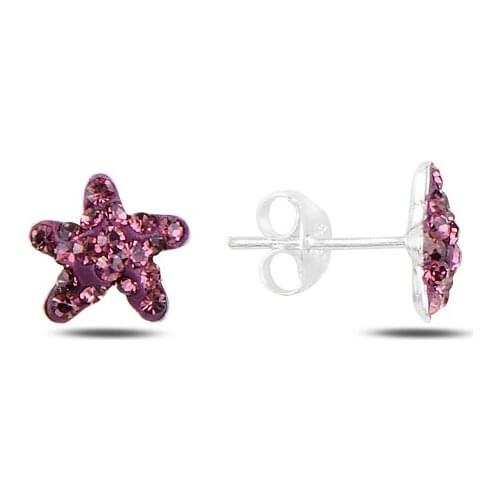 Silver 925 Sterling Starfish Crystal Stone Earrings