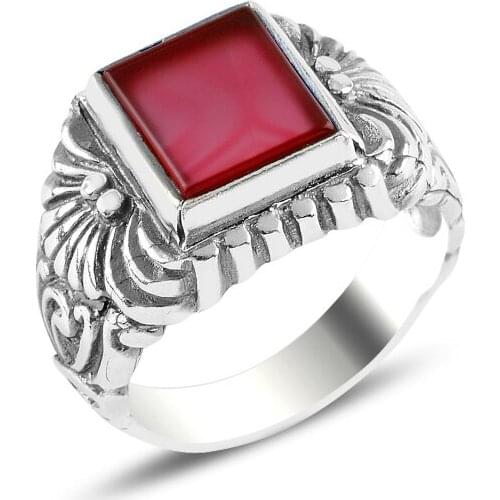 Silverlina Silver Red Agate Stone Ring