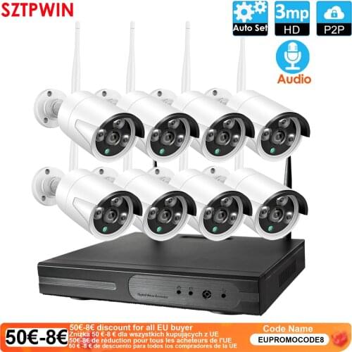 8CH 3.0MP Audio FHD Wireless NVR Kit P2P Indoor Outdoor IR Night Vision Security 3.0MP audio IP Camera WIFI CCTV System