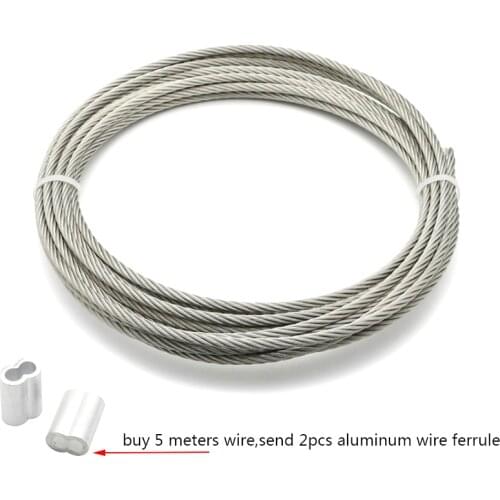 5 Meter 0.8mm 1mm 1.2mm 1.5mm 2mm Diameter Steel Wire bare Rope lifting Cable line Clothesline Rustproof 304 Stainless Steel 7*7