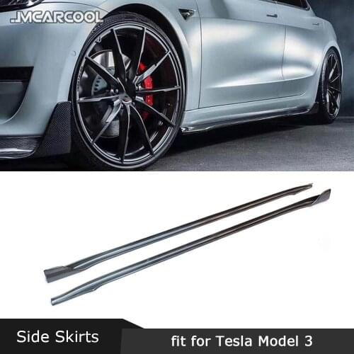 For Tesla Model 3 2017 2018 2019 2020 Side Skirts Carbon Fiber Door Bumper Lip Aprons Extension Guard Car Styling