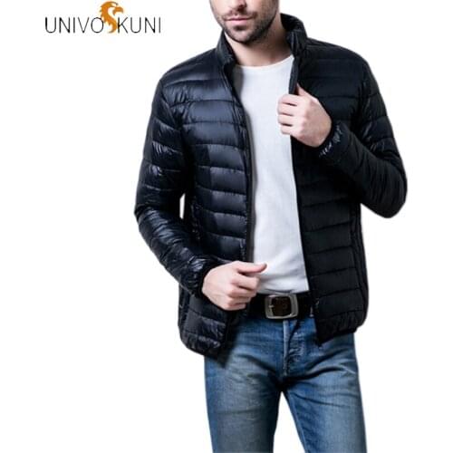 UNIVOS KUNI Winter Mens Top Stand Collar Thin Section Male Waterproof Solid Color Striped Regular Plus Size 6XL Coat Q5230
