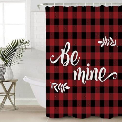 Red Plaid Shower Curtains Waterproof Bathroom Curtain Frabic Polyester Bathroom Curtain with Hooks
