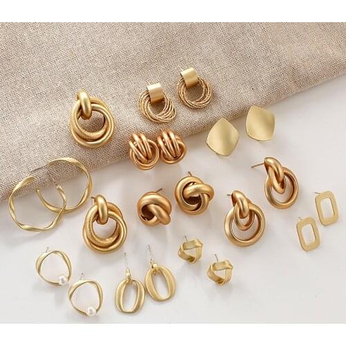 AENSOA Trendy Gold Color Alloy Earrings For Women Geometric Statement Pendent Earrings 2020 Fashion Party Jewelry Gift