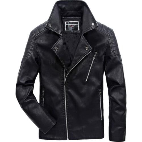 Winter Fleece warm Leather Jacket Mens Solid Color PU Motorcycle Outerwear Mens Business Leather Jacket Plus Size 5XL, 6XL