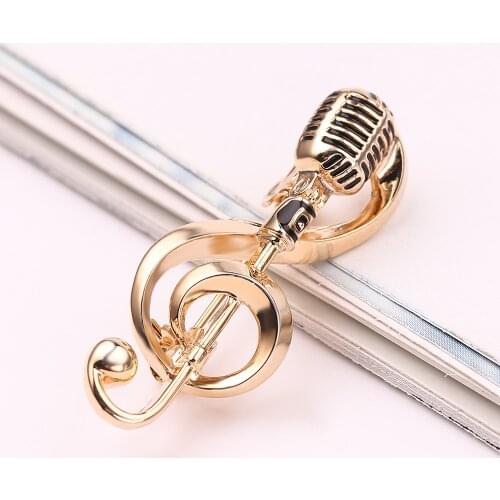 Music Note Gold Microphone Shape Brooches For Women Men Singer Club Badge Clothes Accessories Rock Brooch Pins Gifts