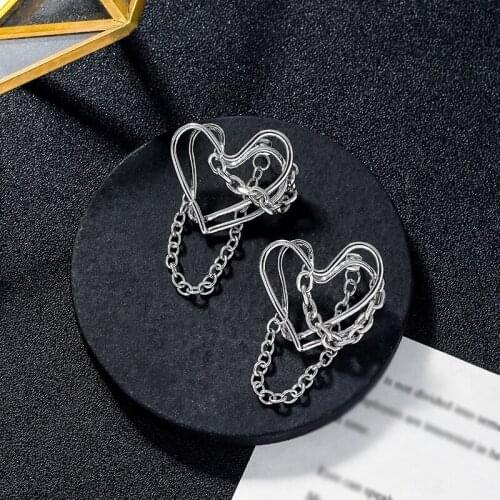 1PC Love Chain Stud Earrings Geometric Love Heart Metal Chain Women Fashion Needle Irregular Double Layer Party Jewelry
